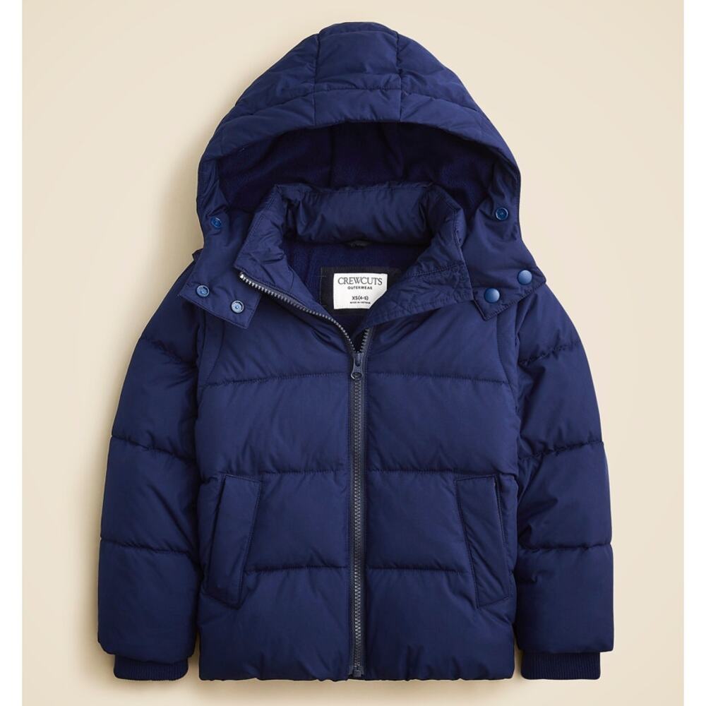 Crewcuts Outerwear Classic Puffer Jacket Girls M Blue Hooded Zip Up w/ PrimaLoft
